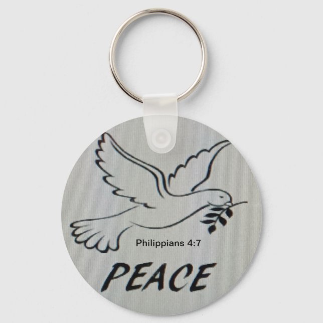 Peace Dove Button with scripture Schlüsselanhänger (Vorderseite)