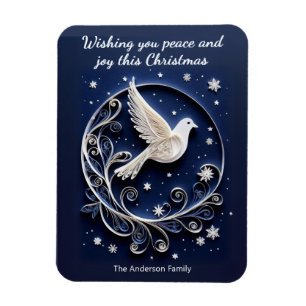 Peace Dove Elegant Simple Blue White Christmas Magnet
