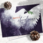 Peace Dove Frohe Christmas Deep Lila Feiertagskarte<br><div class="desc">Diese 7" x 5" flachen Weihnachtskarten haben eine abstrakte Taube in lila Tönen. "Frohe Weihnachten" in gebrannter Orange und tief lila,  zusammen mit einem grünen Olivenzweig. Passen Sie Ihren Familiennamen und das Jahr an.</div>