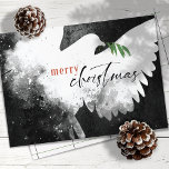 Peace Dove Frohe Weihnachten Schwarz-weiß Red<br><div class="desc">Diese 7" x 5" flachen Weihnachtskarten haben eine abstrakte Taube in Schwarz,  Weiß und Rot. "Frohe Weihnachten" in Schwarz und Rot zusammen mit einem grünen Olivenzweig. Passen Sie Ihren Familiennamen und das Jahr an.</div>