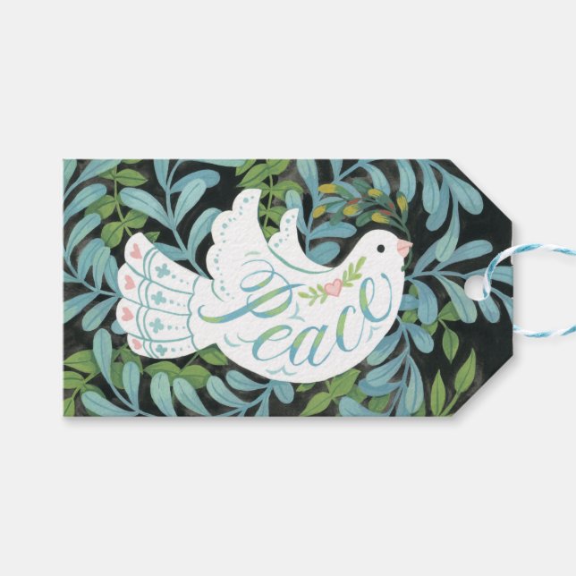 Peace Dove Illustrated Christmas Geschenkanhänger (Vorderseite (Horizontal))