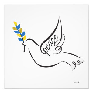 Peace Dove mit Olive Branch in Ukraine Flaggenfarb Fotodruck