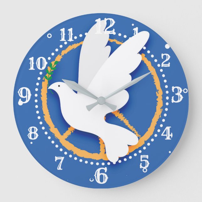 Peace Dove Peace Sign Clock Große Wanduhr (Vorderseite)