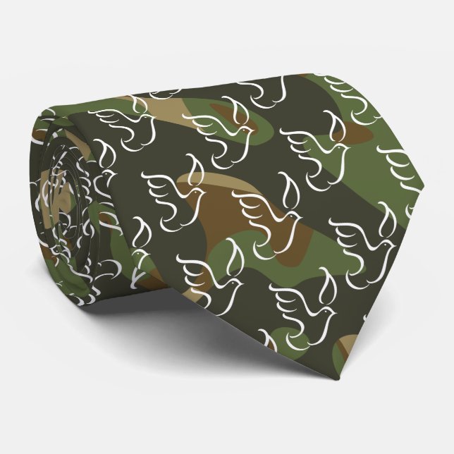 PEACE DOVE Symbol - Green Camouflage Krawatte (Gerollt)