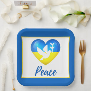 Peace Dove Ukraine Flag Herz Pappteller