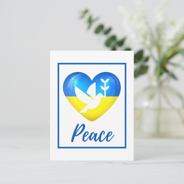 Peace Dove Ukraine Flag Herz Postkarte (Stehend Vorderseite)