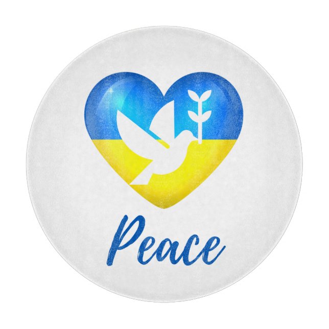 Peace Dove Ukraine Flag Herz Schneidebrett (Vorderseite)