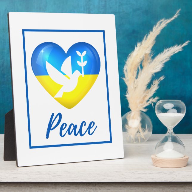 Peace Dove Ukraine Flag Herztablett Fotoplatte (Seite)