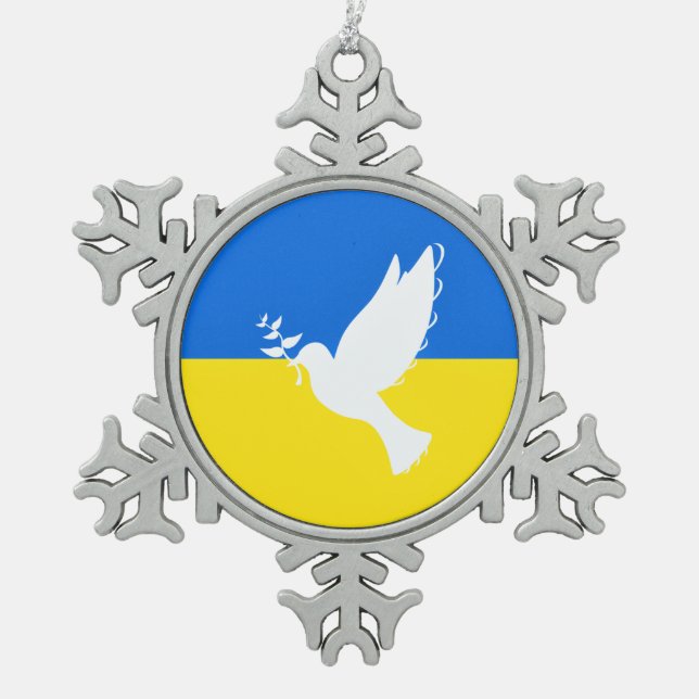 Peace Dove Ukraine Flag Weihnachtsschmuck Freiheit Schneeflocken Zinn-Ornament (Vorderseite)