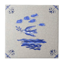 Peace Dove w/Olive Branch Blue Delft 1600s Repro 