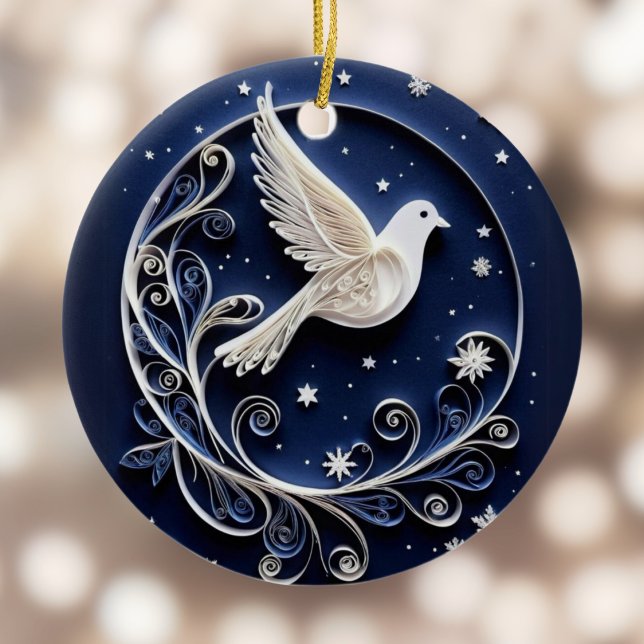 Peace Dove White Bird Imitats Papercraft Weihnacht Keramik Ornament (A Christmas ornament with dove of peace design, plus a greeting and custom text on the other side.)