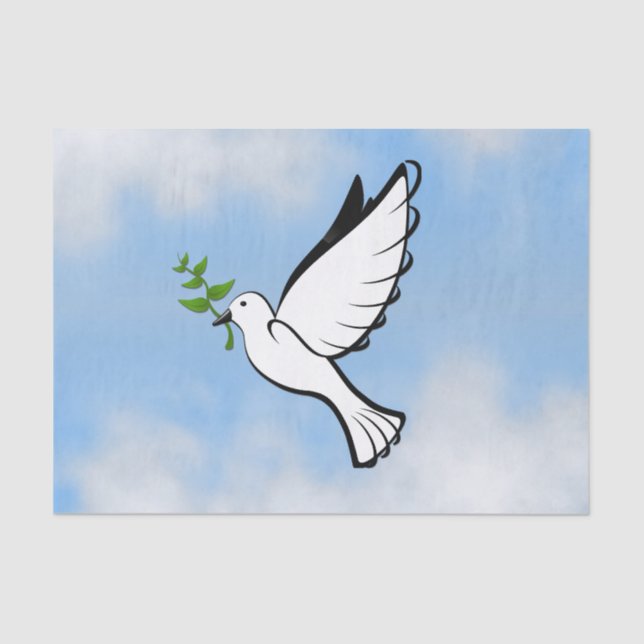 Peace Dove with Olive Branch in Cloudy Blue Sky Seidenpapier (Vorderseite)