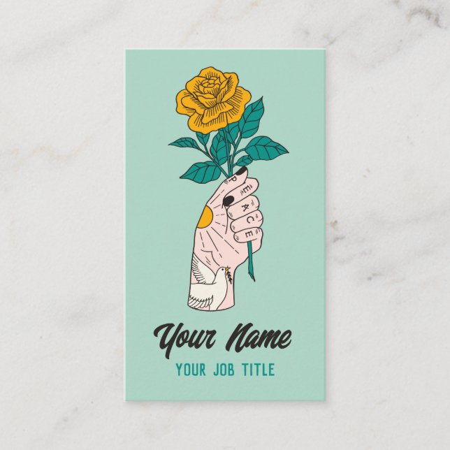 Peace Dove Yellow Rose Tattoo Hand Business Card Visitenkarte (Vorderseite)
