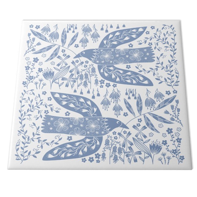 Peace Doves Blue und White Fliese (Peace dove blue and white ceramic tile)