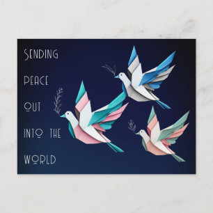 Peace doves origami pink blue Postcard Postkarte