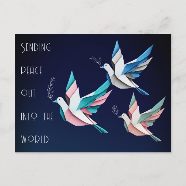 Peace doves origami pink blue Postcard Postkarte (Vorderseite)