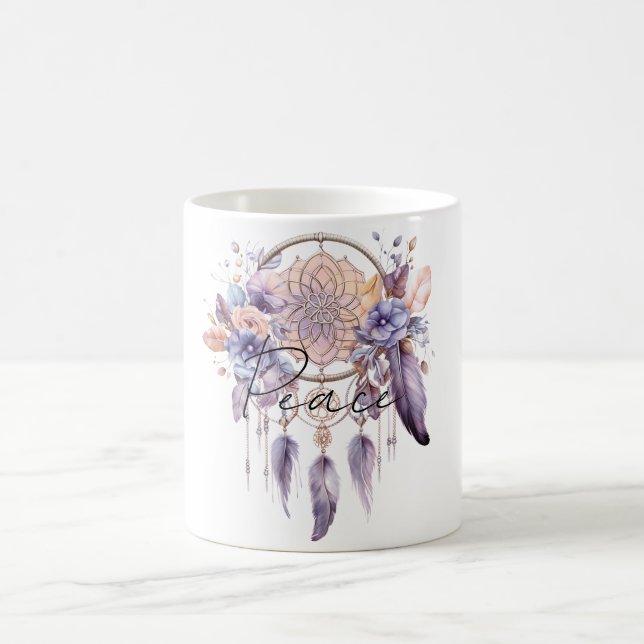 Peace Dream Catcher Lila Feathers Kaffeetasse (Mittel)