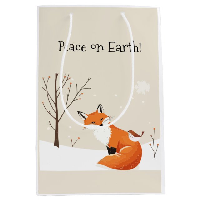 Peace Earth Minimalistisch Fox Bird Animal Mittlere Geschenktüte (Vorderseite)