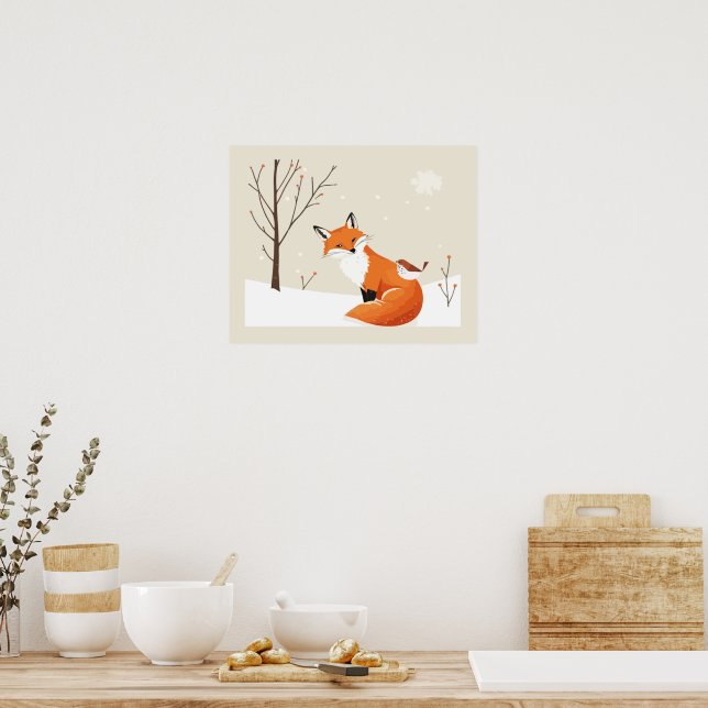 Peace Earth Minimalistisch Fox Bird Animal Poster (Küche)