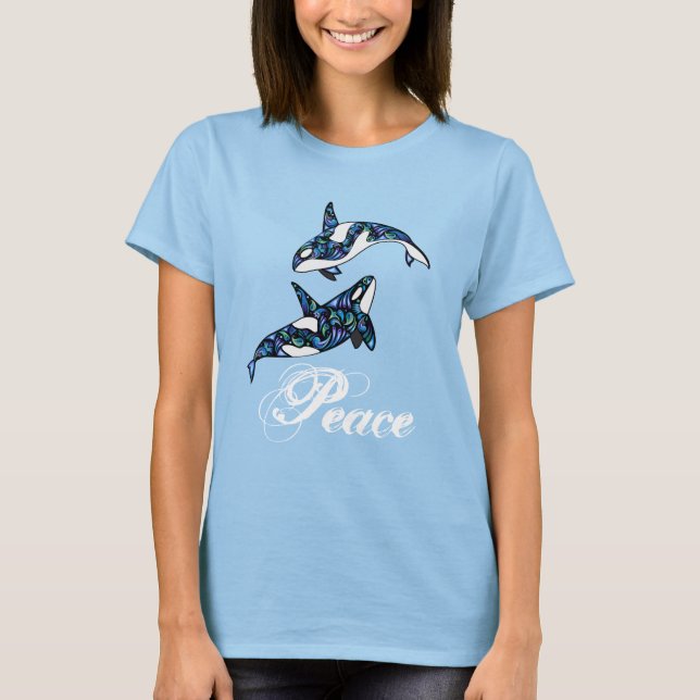 Peace ~ Farbenfrohe Psychedelic Trippy Orca Whales T-Shirt (Vorderseite)