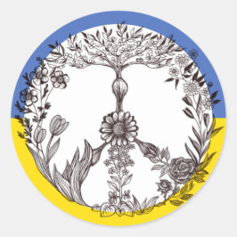 Peace Floral Zeichnend Blue & Yellow ukrainische F Runder Aufkleber