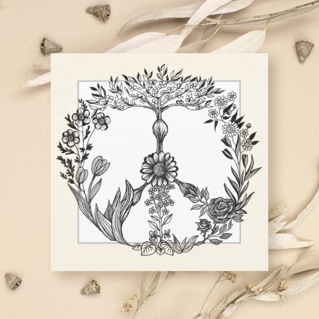 Peace Floral Zeichnend Niedlich Boho Hippie Blume  Einladung (Von Creator hochgeladen)