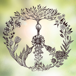 Peace Floral Zeichnend Niedlich Boho Hippie Blume  Fensteraufkleber