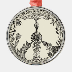 Peace Floral Zeichnend Niedlich Boho Hippie Blume  Ornament Aus Metall