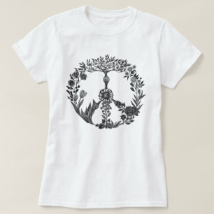 Peace Floral Zeichnend Niedlich Boho Hippie Blume  T-Shirt