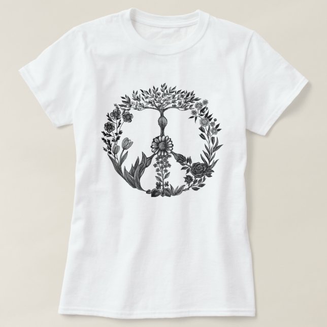 Peace Floral Zeichnend Niedlich Boho Hippie Blume  T-Shirt (Design vorne)