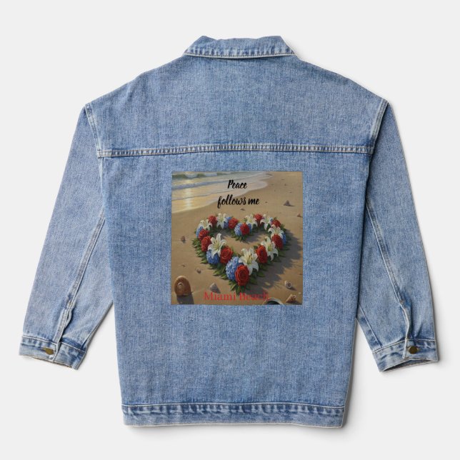 Peace Follows Me Beautiful Beach Floral T-Shirt Jeansjacke (Rückseite)