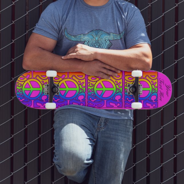 Peace Forever Vintag Retro Regenbogen Wiederholung Skateboard (Außenbereich 3)
