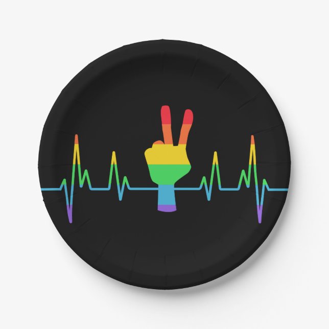 Peace Gay Heartbeat LGBT Pappteller (Vorderseite)