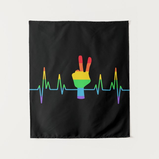 Peace Gay Heartbeat LGBT Wandteppich (Vorderseite)