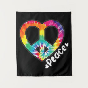 Peace Gefärbte Krawatte Vintag Heart Hippie Retro  Wandteppich