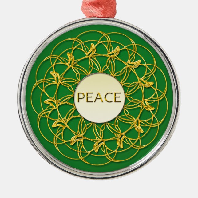 PEACE geschrieben in geometrischem Gold-Design von Ornament Aus Metall (Vorne)