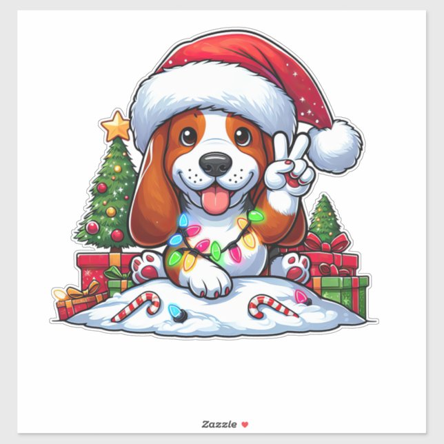 Peace Hand Basset Weihnachtsleuchten Hunde Frauen Aufkleber (Blatt)