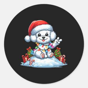 Peace Hand Bichon Frise Weihnachtsleuchten Hunde F Runder Aufkleber
