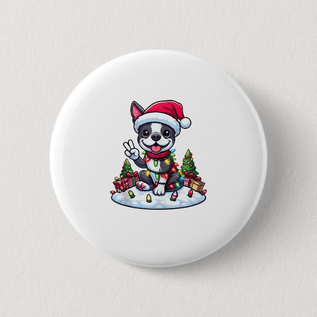 Peace Hand Boston Terrier Christmas Lights Womens Button (Vorderseite)