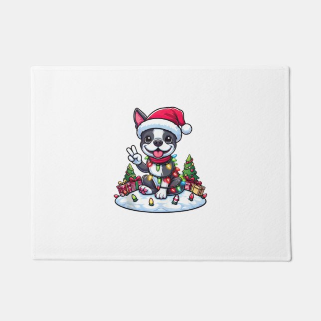 Peace Hand Boston Terrier Christmas Lights Womens Fußmatte (Vorderseite)