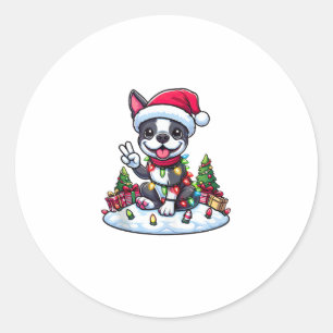 Peace Hand Boston Terrier Christmas Lights Womens Runder Aufkleber