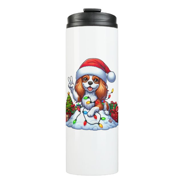 Peace Hand Cavalier King Charles Spaniel Weihnacht Thermosbecher (Vorderseite)