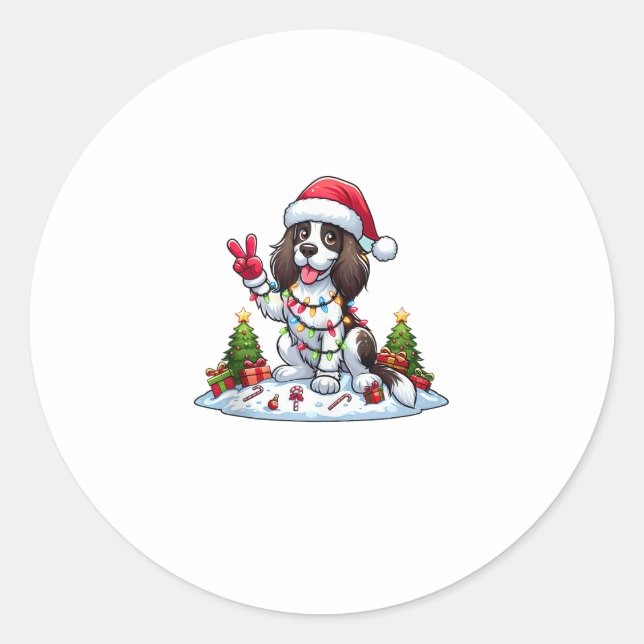 Peace Hand English Springer Spaniel Weihnachtshund Runder Aufkleber (Vorderseite)