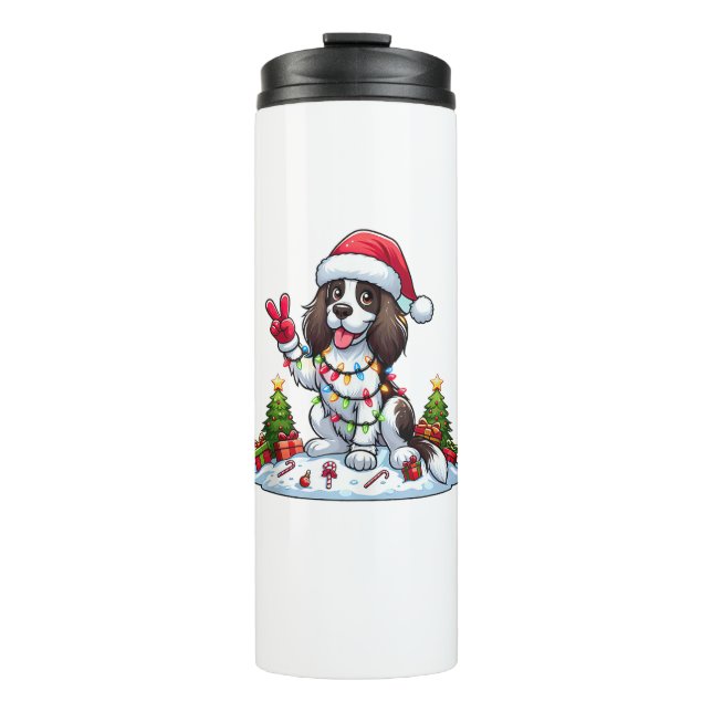 Peace Hand English Springer Spaniel Weihnachtshund Thermosbecher (Vorderseite)