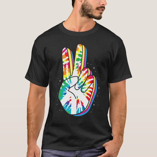 Peace Hand Gefärbte Krawatte Finger Freedom Hippie T-Shirt (Vorderseite)