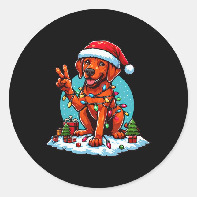 Peace Hand Rhodesian Ridgeback Christmas Lights Wo Runder Aufkleber (Vorderseite)