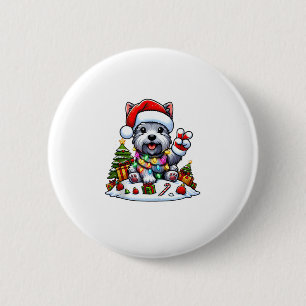 Peace Hand Scott Terrier Christmas Lights Women Button