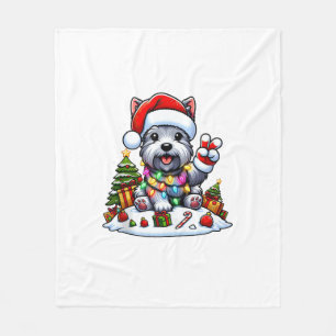 Peace Hand Scott Terrier Christmas Lights Women Fleecedecke