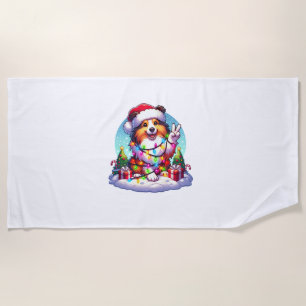 Peace Hand Shetland Sheepdog Christmas Lights Wome Strandtuch