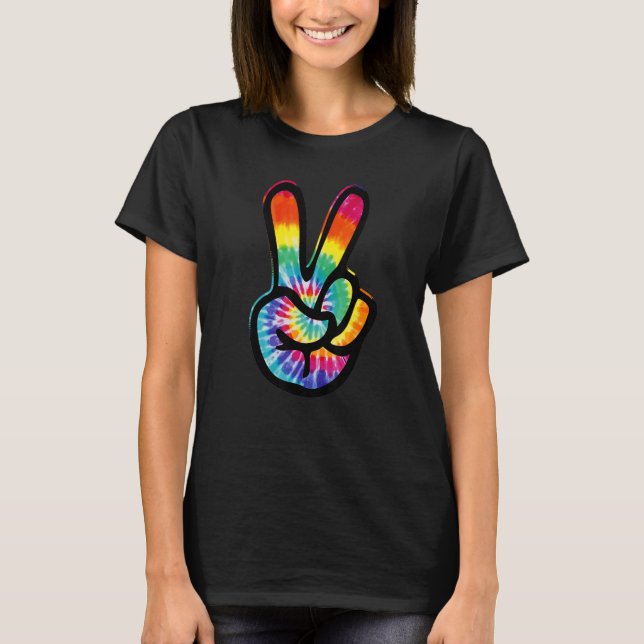 Peace Hand Sign Gefärbte Krawatte Hippie Costume 6 T-Shirt (Vorderseite)